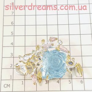 Кулон серебро природный аквамарин + турмалин + топаз + сапфир