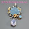 Подвес серебро натуральный аквамарин + лавандовый кварц + опал + лунный камень