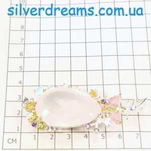 Кулон серебро природный розовый кварц + турмалин + ларимар + хризолит