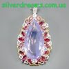 Кулон серебро природный лавандовый кварц + родолит + танзанит