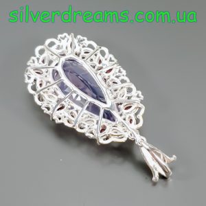 Подвес серебро натуральный лавандовый кварц + родолит + танзанит