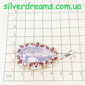 Alternative view of HANDMADE! Серебряный подвес Лавандовый Кварц 45 кт + Родолит + Танзанит