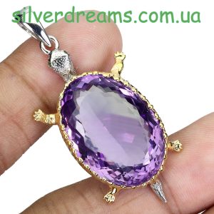 Кулон черепаха серебро природный аметист