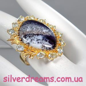 Перстень серебро натуральный дендроопал