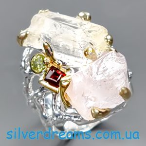Кольцо серебро природный кунцит грубой огранки