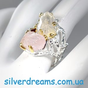 Перстень серебро натуральный необработанный кунцит