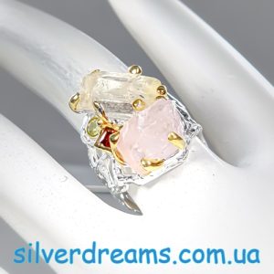 Перстень серебро натуральный необработанный кунцит