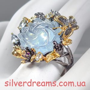 Перстень серебро натуральный аквамарин