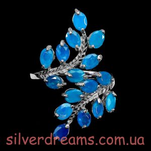 Кольцо серебро природный голубой опал