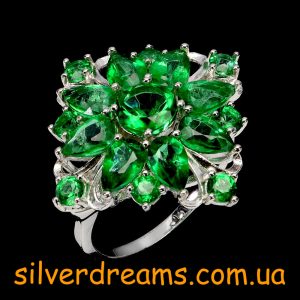 Кольцо серебро природный зелёный топаз