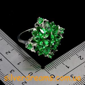 Кольцо серебро натуральный зелёный топаз