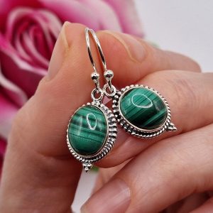 Серьги серебро природный малахит