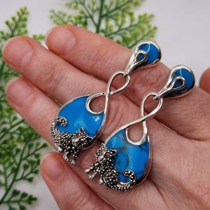 Серьги серебро + натуральная бирюза и марказит