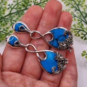 Серьги серебро + натуральная бирюза и марказит