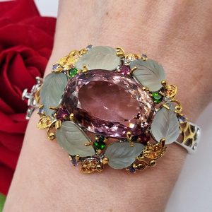 Браслет серебро природный аметрин + пренит + мульти