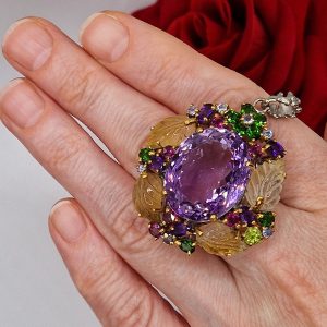 Подвес серебро натуральный аметист + цитрин + родолит + диопсид + танзанит