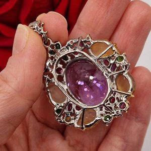Кулон серебро природный аметист + цитрин + диопсид + родолит + танзанит