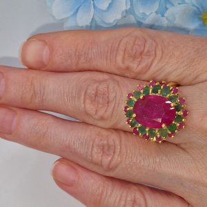 Перстень серебро натуральный рубин + изумруд