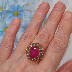 Кольцо серебро природный рубин + изумруд