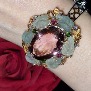 Браслет серебро природный аметрин + пренит + мульти