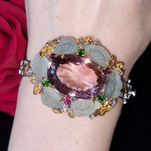 Браслет серебро натуральный аметрин + пренит + мульти