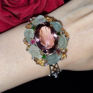 Браслет серебро натуральный аметрин + пренит + мульти