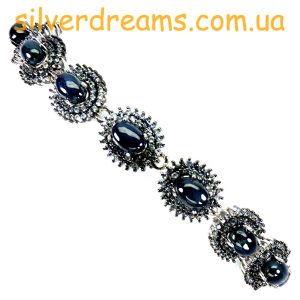Браслет серебро натуральный звёздчатый сапфир