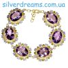 Браслет серебро природный аметист + танзанит + диопсид