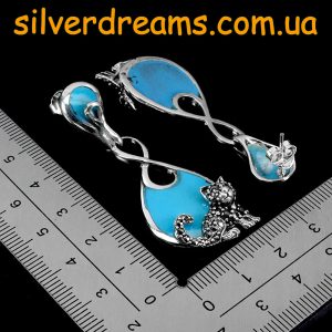 Серьги серебро натуральная бирюза + марказит