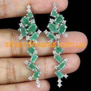 Серьги серебро природный изумруд