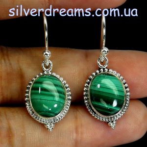 Серьги серебро натуральный малахит