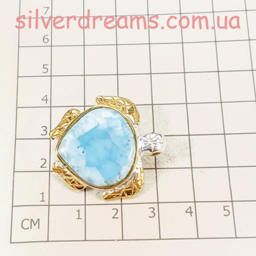 HANDMADE! Серебряная брошь Черепаха с 25-каратным ларимаром — изображение 2
