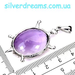 Кулон черепаха серебро природный аметист