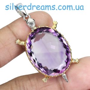 Кулон черепаха серебро природный аметист