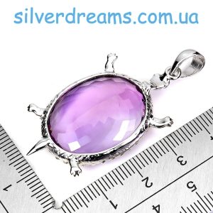 Кулон черепаха серебро природный аметист