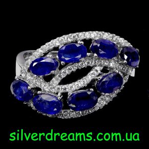 Кольцо серебро природный сапфир