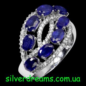Кольцо серебро природный сапфир