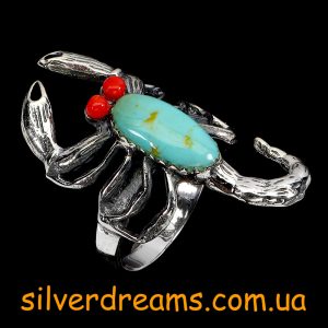 Перстень серебро натуральная бирюза и коралл