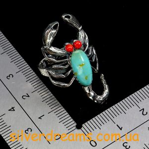 Перстень серебро натуральная бирюза и коралл