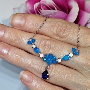 Колье серебро природный голубой опал + сапфир