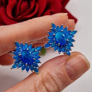 Серьги серебро натуральный голубой опал