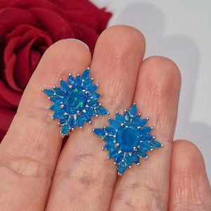 Серьги серебро природный голубой опал