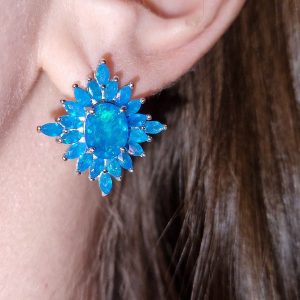 Серьги серебро природный голубой опал