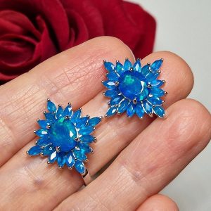 Серьги серебро натуральный голубой опал