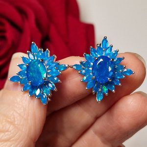 Серьги серебро природный голубой опал