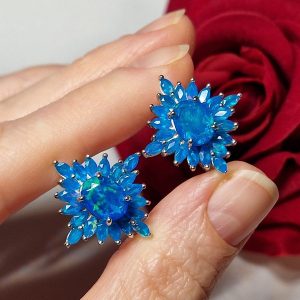 Серьги серебро природный голубой опал