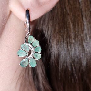 Серьги серебро натуральный изумруд