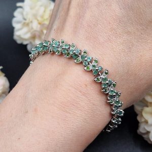 Браслет серебро природный изумруд + диопсид