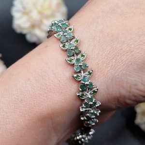 Браслет серебро натуральный изумруд + хромдиопсид