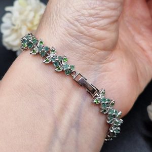 Браслет серебро природный изумруд + диопсид